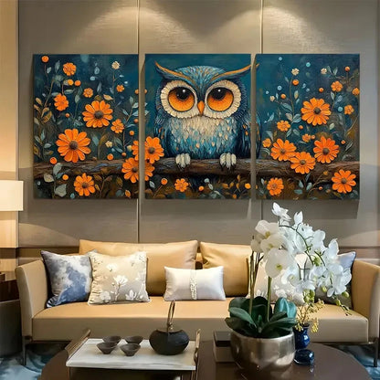 3pcs Whimsical Nature Owl Celestial Metal Print Ready to Hang Art