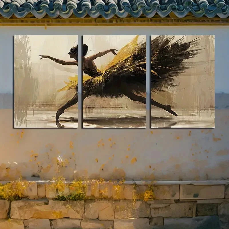 3pcs Vibrant Ballet Dancer Illustration Metal Print Ready to Hang Art