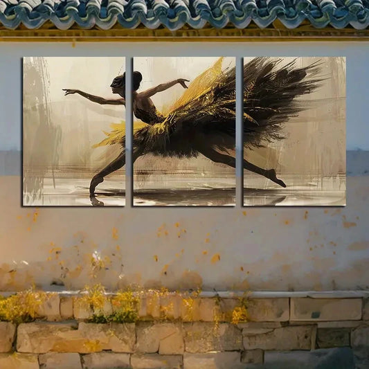 3pcs Vibrant Ballet Dancer Illustration Metal Print Ready to Hang Art