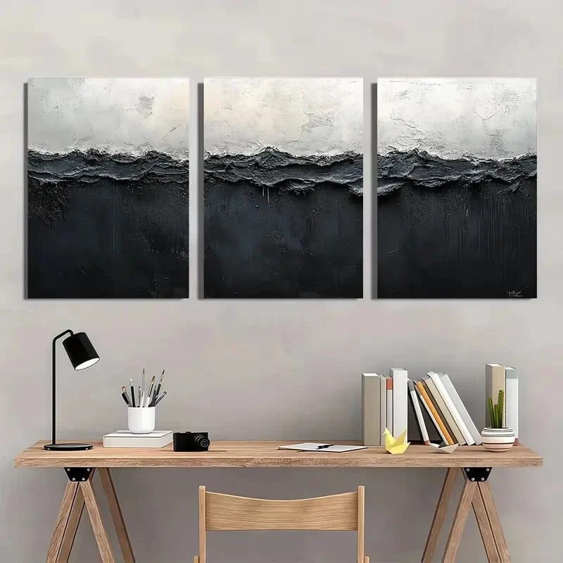 3pcs Black and White Abstract Painting Metal Print Ready to Hang Art