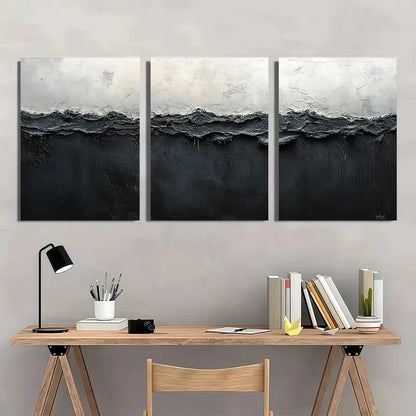 3pcs Black and White Abstract Painting Metal Print Ready to Hang Art
