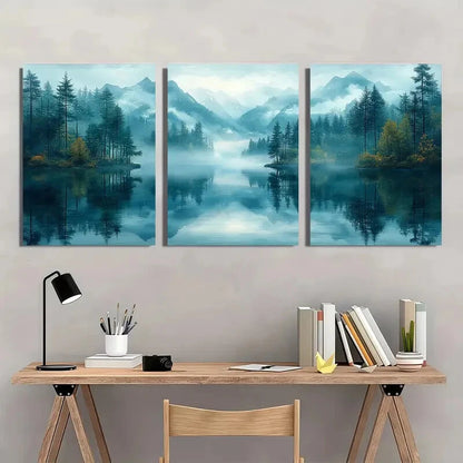 3pcs Serene Misty Mountain Lake Scene Metal Print Ready to Hang Art