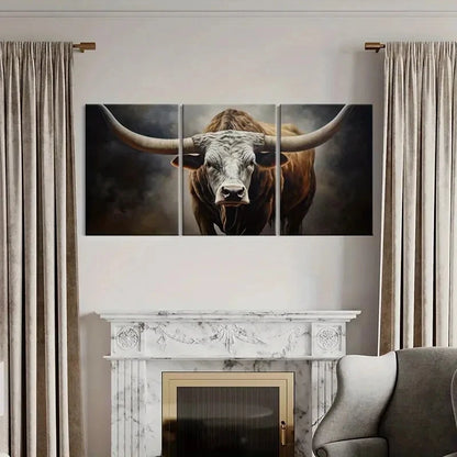 3pcs Rustic Longhorn Bull Farmhouse Style Metal Print Ready to Hang Art