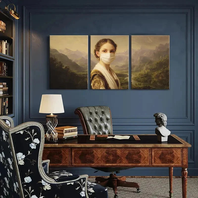 3pcs Artistic Woman Portrait Mountain Landscape Metal Print Ready to Hang Art