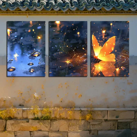 3pcs Vibrant Firefly Moonlight Metal Print Ready to Hang Art