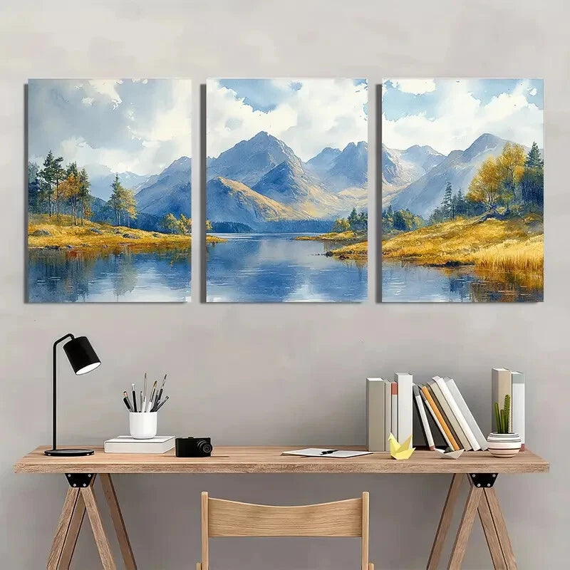 3pcs Highland Landscape Glen Coe Watercolor Metal Print Ready to Hang Art