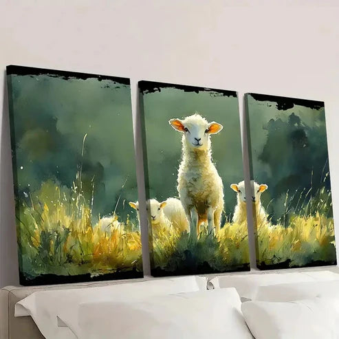 3pcs Irish Landscape Watercolor Lamb YU Wall Art Set Canvas Unframed - High Quality Print 100% Australian Made Wall Canvas