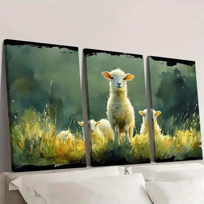 3pcs Irish Landscape Watercolor Lamb YU Wall Art Set Canvas Unframed - High Quality Print 100% Australian Made Wall Canvas