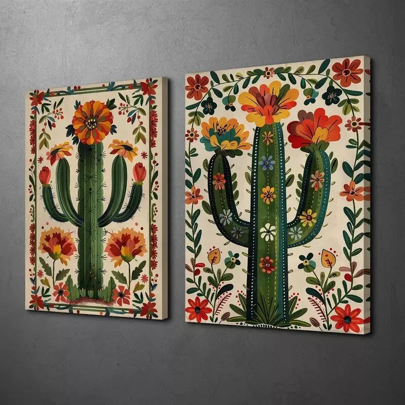 2pcs Decorative Cactus Botanical Art Canvas Framed 50x75cm - High Quality Print 100% Australian Made Wall Canvas Ready to Hang