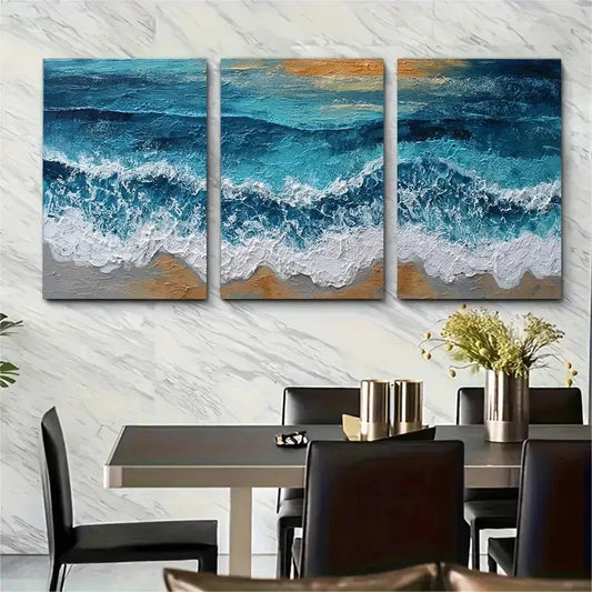 3pcs Beach Wave Ocean Dusk Evening Perfect Wall Art Set Canvas Framed 40x60cm - High Quality Print 100% Australian Made Wall Canvas Ready to Hang