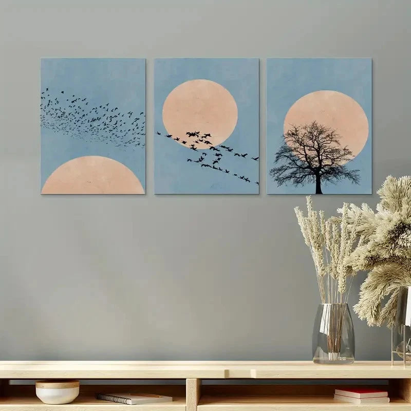 3pcs Moon Silhouette Scandinavian Set of 3 Prints Metal Print Ready to Hang Art