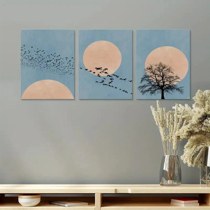 3pcs Moon Silhouette Scandinavian Set of 3 Prints Metal Print Ready to Hang Art