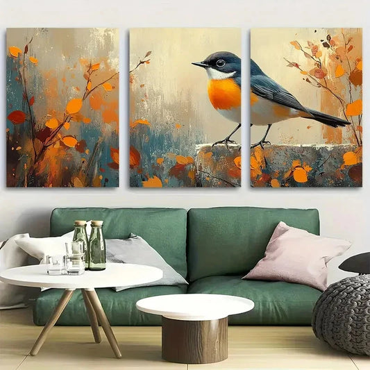 3pcs Autumn Songbird Cozy Rustic Bird Cottagecore Metal Print Ready to Hang Art