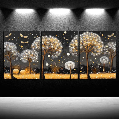 3pcs Modern Abstract Dandelion Floral Illustration Metal Print Ready to Hang Art