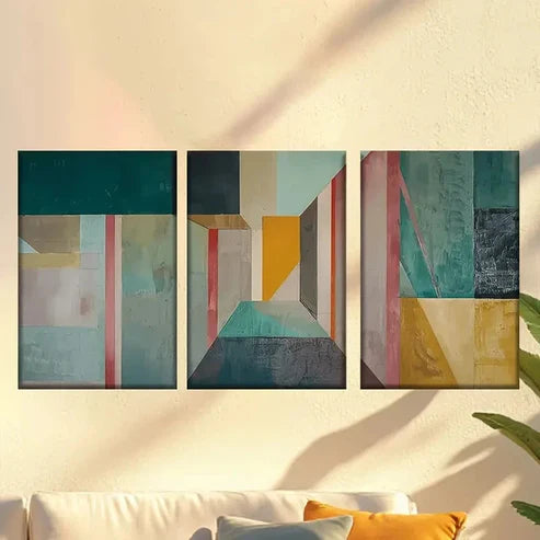 3pcs Abstract Geometric Vibrant Colorful Modern Wall Art Canvas Unframed - High Quality Print 100% Australian Made Wall Canvas