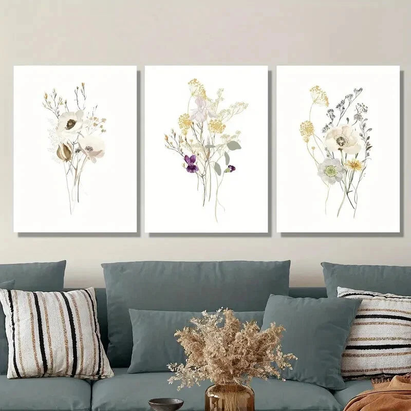 3pcs Green modern floral botanical Metal Print Ready to Hang Art