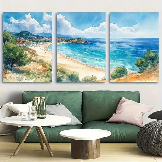 3pcs Sinemorets Veleka Beach, Bulgaria Watercolor Metal Print Ready to Hang Art