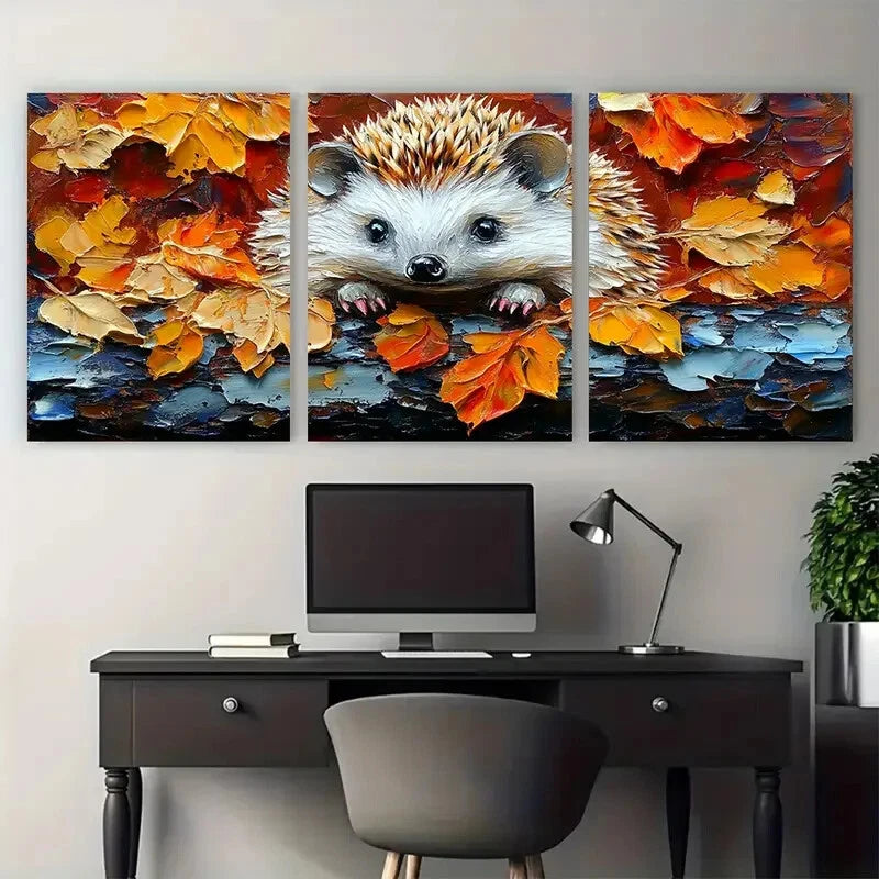 3pcs Hedgehog Impasto Portrait Cub Animals Metal Print Ready to Hang Art