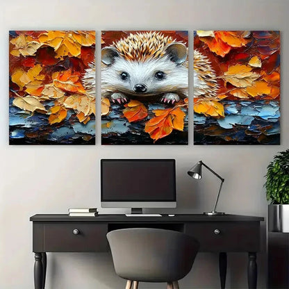 3pcs Hedgehog Impasto Portrait Cub Animals Metal Print Ready to Hang Art
