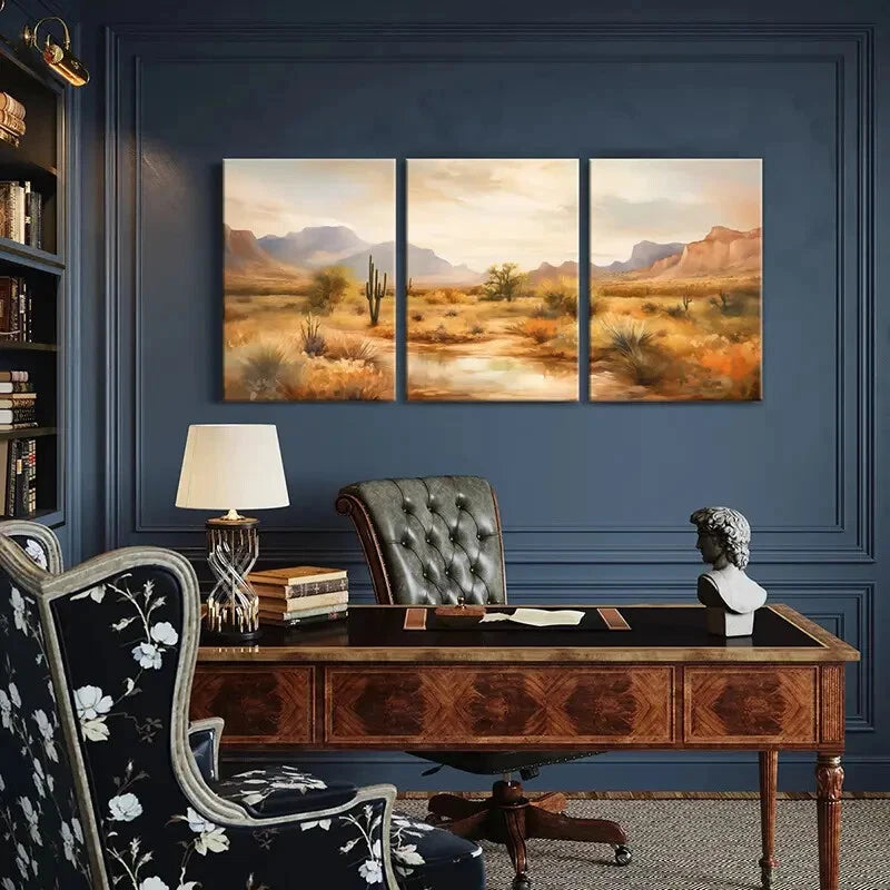 3pcs Desert Landscape Cactus Plant Mountain Range Metal Print Ready to Hang Art