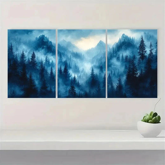 3pcs Blue Forest Prints Shoshone Landscape Metal Print Ready to Hang Art