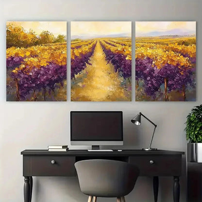 3pcs Plum Purple Goldenrod Yellow Sage Green Wall Art Set Canvas Framed 50x70cm - High Quality Print 100% Australian Made Wall Canvas Ready to Hang