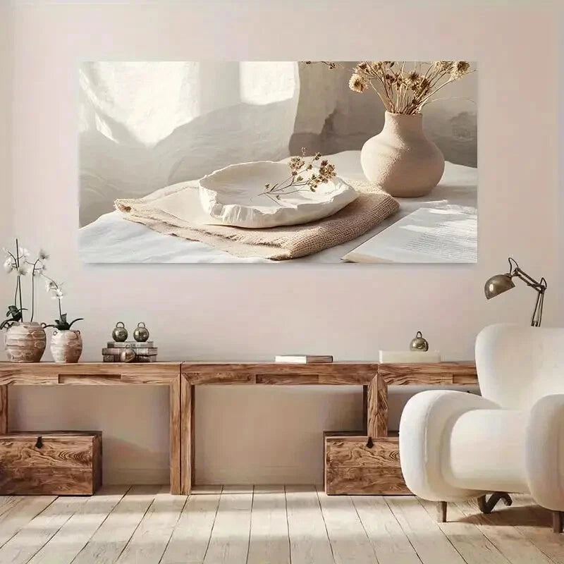 Pastel Flower Vase Vintage wall canvas office home room framed 120x60cm - Bella Home Decor