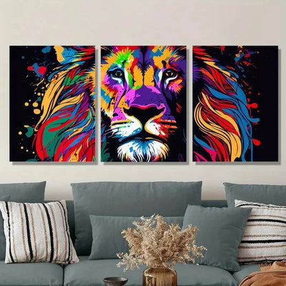 3pcs colored lion face, colored mane Metal Print Ready to Hang Art