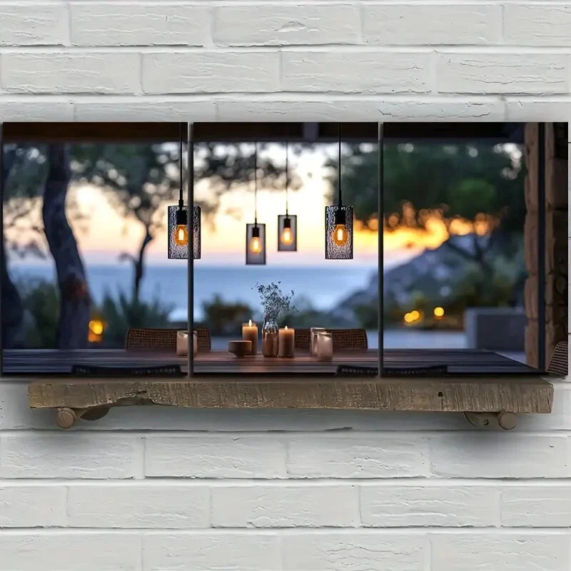 3pcs Chandelier Nature Scenery Lanterns Metal Print Ready to Hang Art