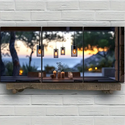 3pcs Chandelier Nature Scenery Lanterns Metal Print Ready to Hang Art