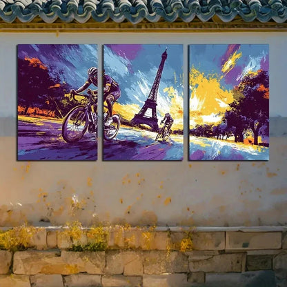 3pcs Cycling and Eiffel Tower Themed Metal Print Ready to Hang Art