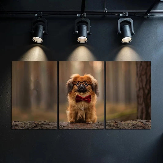 3pcs Pekingese Dog with Red Bow Tie Metal Print Ready to Hang Art