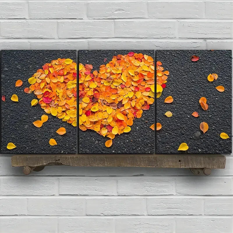 3pcs Love Made of Golden Leaves Modern Metal Print Ready to Hang Art