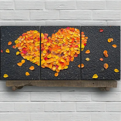 3pcs Love Made of Golden Leaves Modern Metal Print Ready to Hang Art