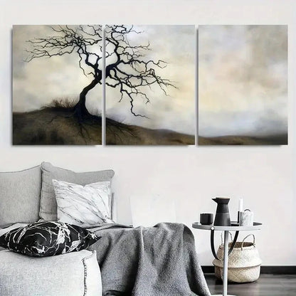 3pcs Black Abstract Misty Tree Wall Art Set Canvas Framed 60x90cm - High Quality Print 100% Australian Made Wall Canvas Ready to Hang