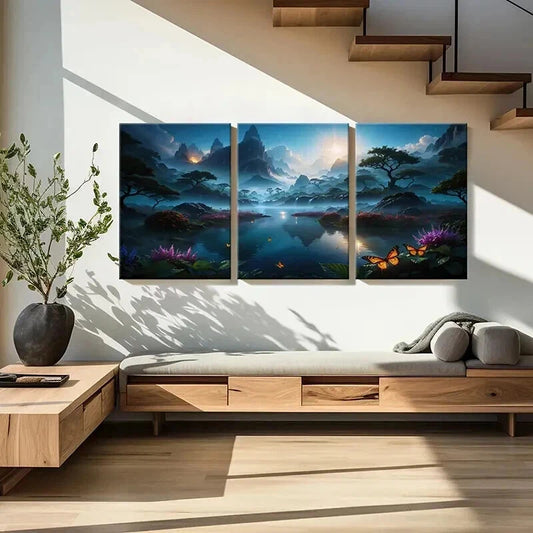3pcs Landscape Art with Mountains Lakes Wall Art Set Canvas Framed 40x60cm - High Quality Print 100% Australian Made Wall Canvas Ready to Hang