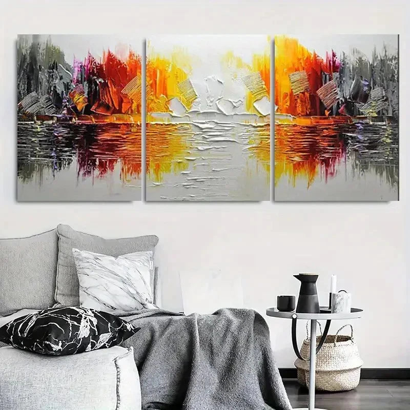 3pcs Bold Colors and Textured Metal Print Ready to Hang Art