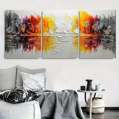 3pcs Bold Colors and Textured Metal Print Ready to Hang Art