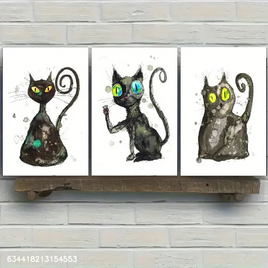 3pcs Poster Evil Cat Cute Animal Contemporary Metal Print Ready to Hang Art