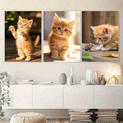 3pcs Adorable Kitten Cartoon Style Animal Metal Print Ready to Hang Art