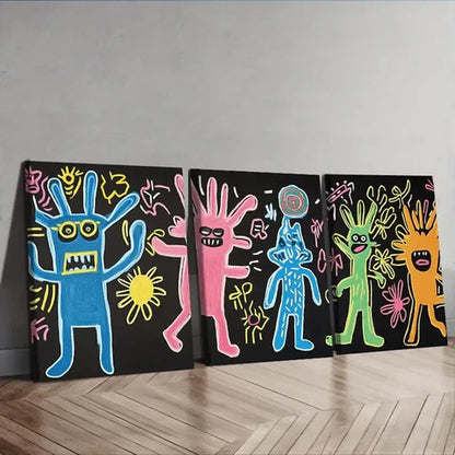 3pcs Surreal character graffiti Painting Wall Art Set Canvas Unframed - High Quality Print 100% Australian Made Wall Canvas