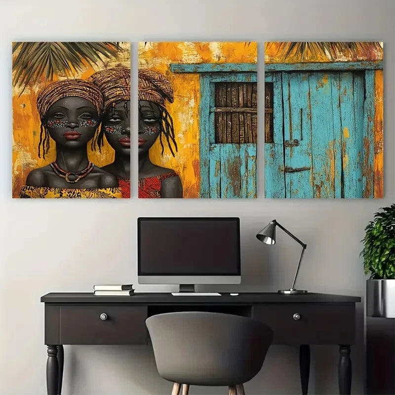3pcs Benin African Art Giclee Beautiful Print Metal Print Ready to Hang Art