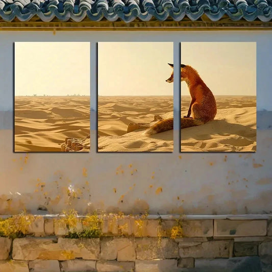 3pcs Vibrant Foxes in The Desert Metal Print Ready to Hang Art