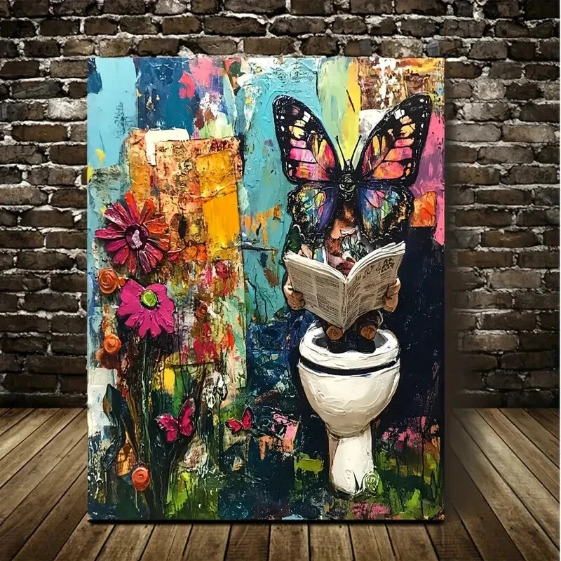 Whimsical Butterfly Reading Newspaper Painting 40x60cm Metal Print Ready to Hang