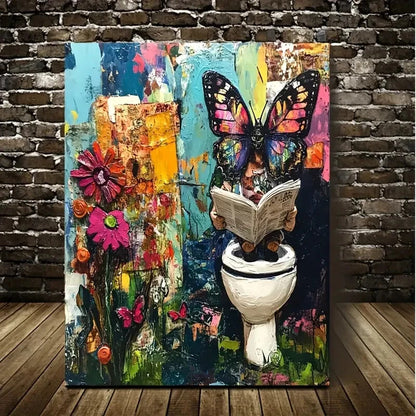 Whimsical Butterfly Reading Newspaper Painting 40x60cm Metal Print Ready to Hang
