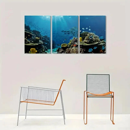 3pcs Vibrant Coral Reef Colorful Fish & Sea Metal Print Ready to Hang Art