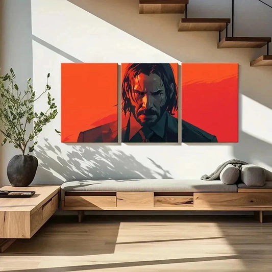 3pcs Classic Movie Character John Wick Wall Art Set Canvas Framed 40x60cm - High Quality Print 100% Australian Made Wall Canvas Ready to Hang