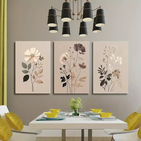 3pcs Bohemian Vintage Wildflowers Wall Art Canvas Framed 60x90cm - High Quality Print 100% Australian Made Wall Canvas Ready to Hang
