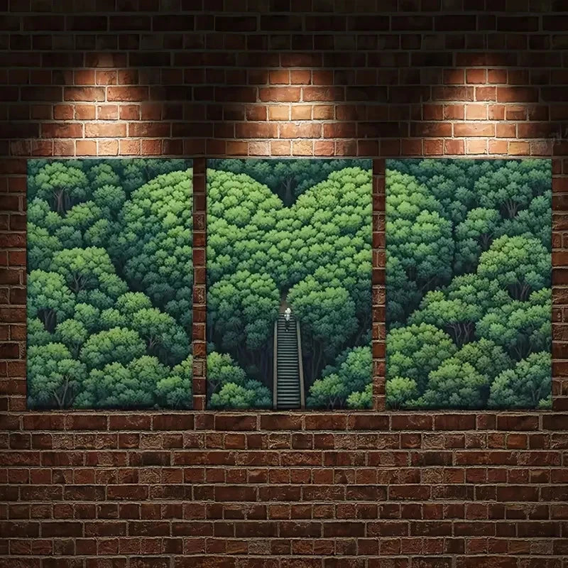 3pcs Lush Tree trunks & Canopy Metal Print Ready to Hang Art