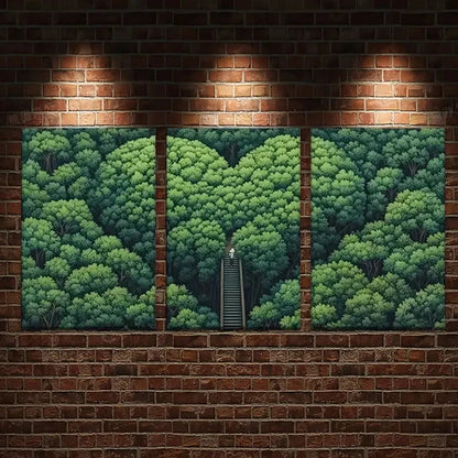 3pcs Lush Tree trunks & Canopy Metal Print Ready to Hang Art